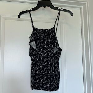 Dark Blue Floral Women’s Cropped Tank Top - Medium